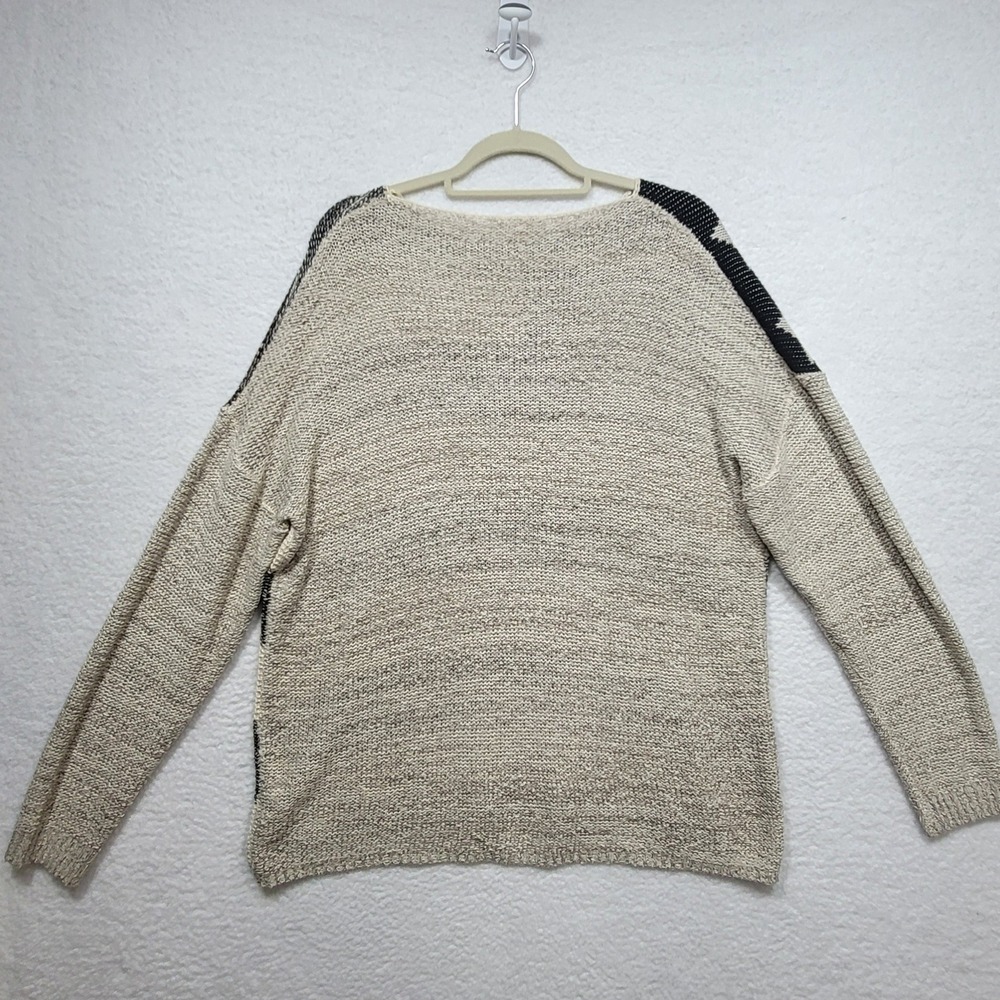 American Flag Knit Sweater Crew Neck Cream & Black Easel Los Angeles - Picture 2 of 7